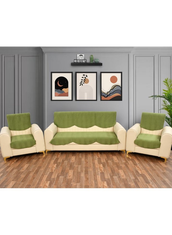 Yellow Weaves Velvet 5 Seater Quilted Sofa Cover And Chair Cover, Seat & Back Cover, Color - Pea Green