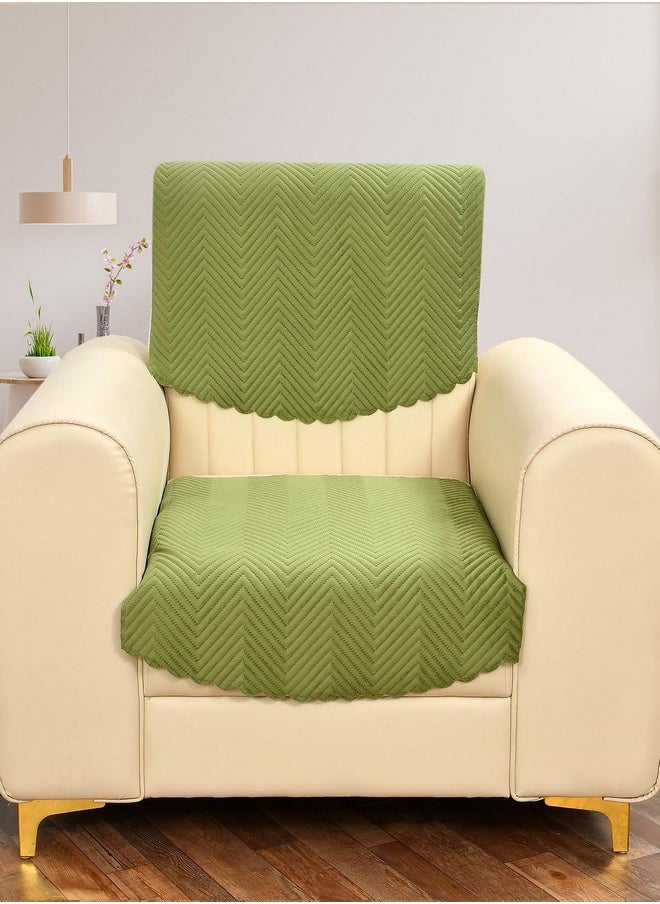 Yellow Weaves Velvet 5 Seater Quilted Sofa Cover And Chair Cover, Seat & Back Cover, Color - Pea Green