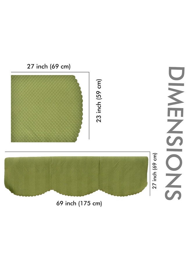 Yellow Weaves Velvet 5 Seater Quilted Sofa Cover And Chair Cover, Seat & Back Cover, Color - Pea Green
