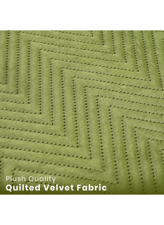 Yellow Weaves Velvet 5 Seater Quilted Sofa Cover And Chair Cover, Seat & Back Cover, Color - Pea Green