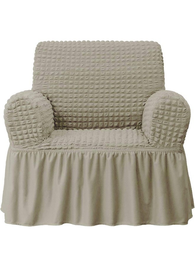 Cortina Elastic Stretchable Universal Sofa Cover with Skirt, One Seater (80-120 Centimeters), Beige