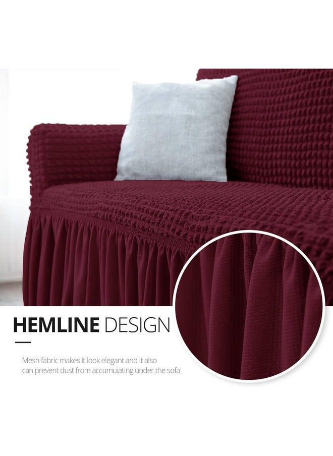 Cortina Elastic Stretchable Universal Sofa Cover with Skirt, Two Seater (140-180 Centimeters), Maroon