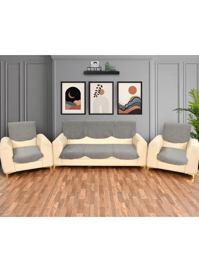 Yellow Weaves 5 Seater Self Design Quilted Sofa Cover and Chair Cover, Seat & Back Cover, Color - Dark Grey