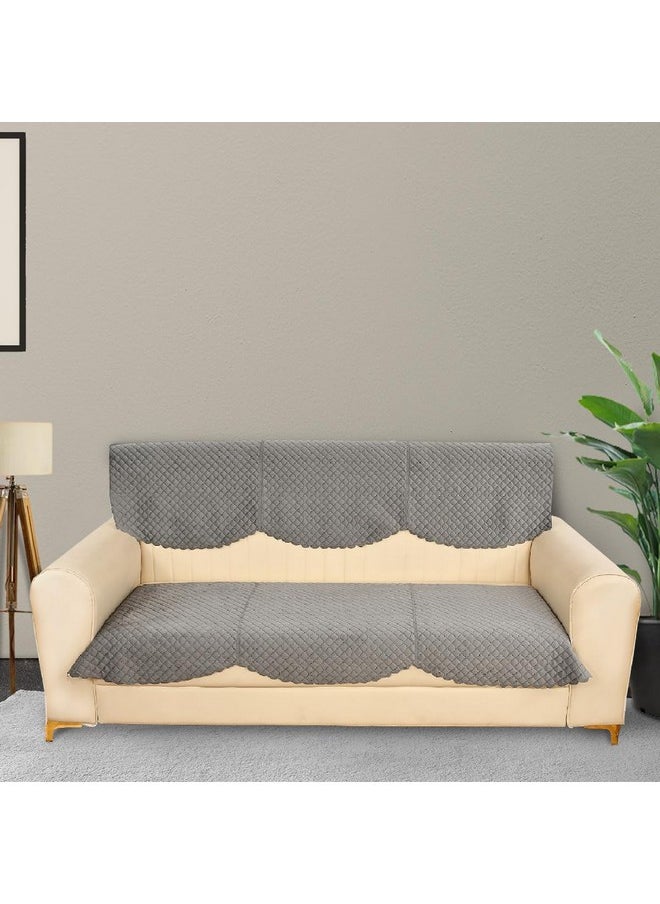 Yellow Weaves 5 Seater Self Design Quilted Sofa Cover and Chair Cover, Seat & Back Cover, Color - Dark Grey