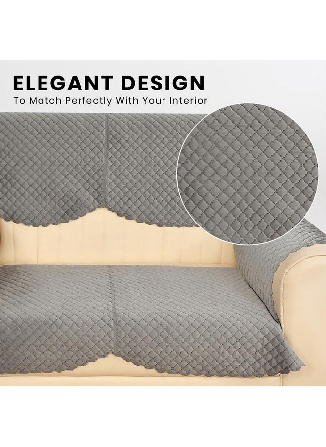 Yellow Weaves 3 Seater Self Design Quilted Sofa Cover with Arm Cover, Seat & Back Cover, Color - Dark Grey