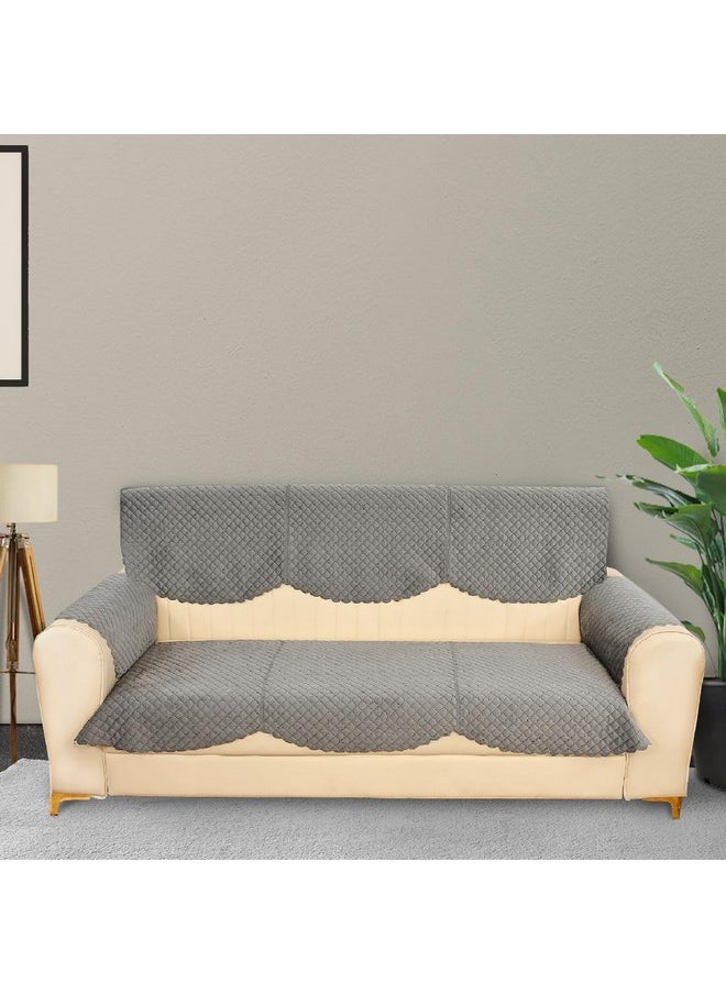 Yellow Weaves 3 Seater Self Design Quilted Sofa Cover with Arm Cover, Seat & Back Cover, Color - Dark Grey