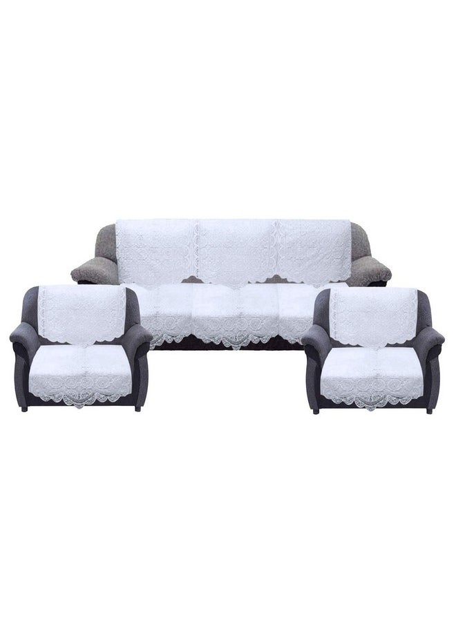 Kuber Industries Premium Sofa Cover|Chikankari Cotton Fabric|6 Pieces Cotton 5 Seater Sofa Cover Set (White)
