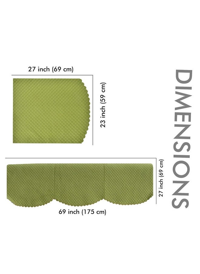 Yellow Weaves Velvet 5 Seater Self Design Quilted Sofa Cover And Chair Cover, Seat & Back Cover, Color - Pea Green