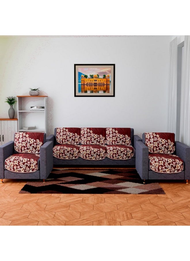 Kuber Industries Sofa Cover Set | Sofa Slip Cover Set | Side Flower Sofa Cover | Velvet 5 Seater Couch Cover | Sofa Slipcover Set | Sofa Cover for Living Room | Maroon