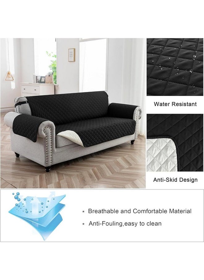 House of Quirk Reversible Sofa Cover, 3 Seater Couch Covers with Adjustable Elastic Straps, 280 GSM Sofa Slipcovers for Pets (Black/Beige, 172.7 x 190.5cm)