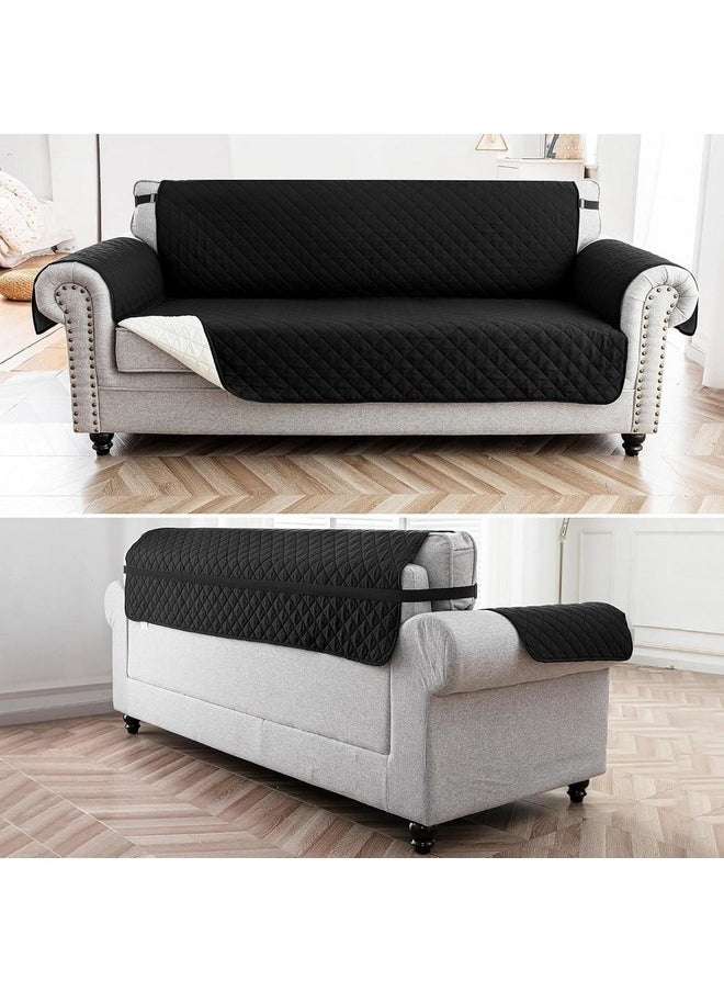 House of Quirk Reversible Sofa Cover, 3 Seater Couch Covers with Adjustable Elastic Straps, 280 GSM Sofa Slipcovers for Pets (Black/Beige, 172.7 x 190.5cm)