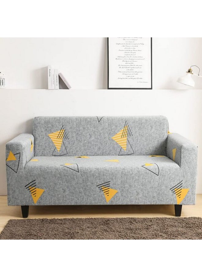 House of Quirk Universal 3 Piece Sofa Covers Couch Slipcover Stretch Elastic Sofa Couch Furniture Protector 1 Three Seater 2 One Seater Sofa Cover (3+1+1 Seater, Grey Yellow Triangle)