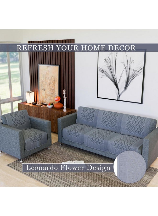 Kuber Industries Sofa Cover | Net Sofa Slipcover Set | 5 Seater Sofa Cover for Hall | Couch Sofa Cover Set | Sofa Cover for Home | Sofa Cover for Living Room | Plain Leonardo Flower Print | Grey