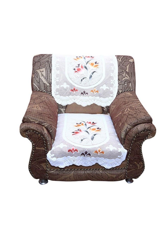 Kuber Industries Cotton Flower 5 Seater Sofa Cover Set (CTKTC28709, Cream, Standard) - 6 Pieces