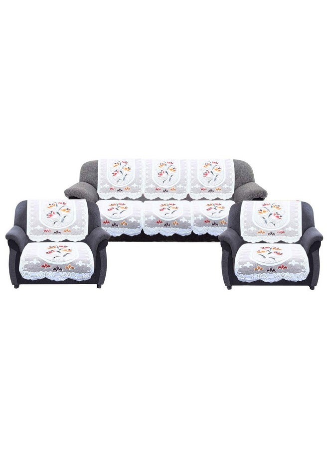 Kuber Industries Cotton Flower 5 Seater Sofa Cover Set (CTKTC28709, Cream, Standard) - 6 Pieces