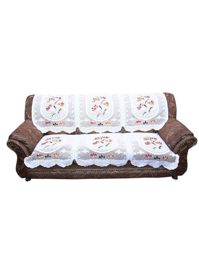 Kuber Industries Cotton Flower 5 Seater Sofa Cover Set (CTKTC28709, Cream, Standard) - 6 Pieces
