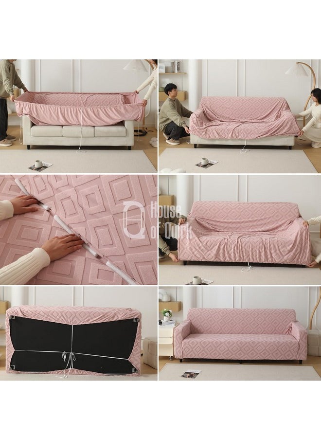 House of Quirk Universal Double Seater Jacquard Fabric Diamond Texture Sofa Cover 220 GSM Soft Touching Cover for Couch Flexible Stretch Sofa Slipcover (Smoke, 145-185CM)