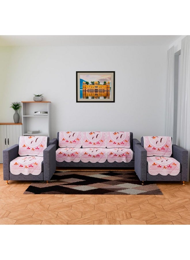Kuber Industries Sofa Cover | Net Sofa Slipcover Set | Sofa Cover for Living Room | Sofa Slip Cover for Hall | 5-Seater Sofa Cover for Home Decor | Printed Sofa Cover Set | Pink