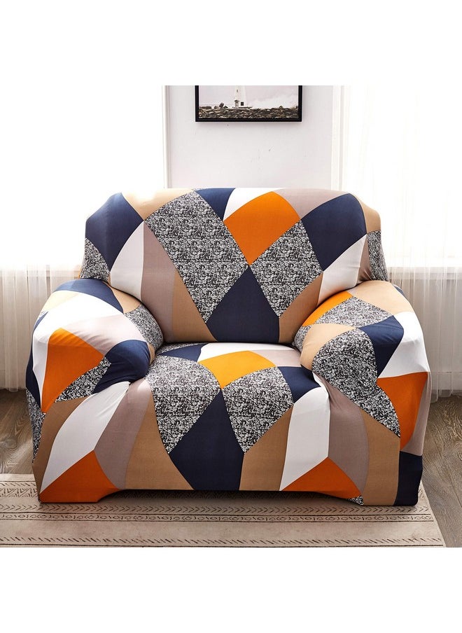 House of Quirk Modern Polyester Universal Flexible/Stretchable Single Seater Geometric Sofa Cover/Sofa Slipcover for Couch (Multi Prism, 90-145cm)