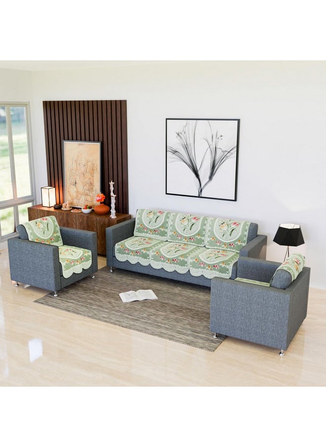Kuber Industries Sofa Cover | Net Sofa Slipcover Set | 5 Seater Sofa Cover for Hall | Couch Sofa Cover Set | Sofa Cover for Home | Sofa Cover for Living Room | Tulip Printed | Green