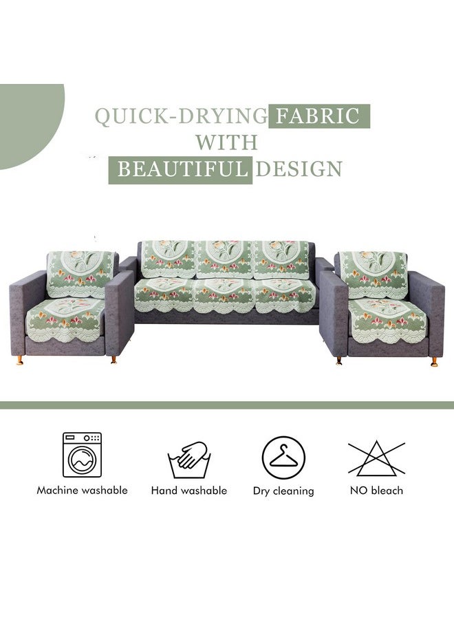 Kuber Industries Sofa Cover | Net Sofa Slipcover Set | 5 Seater Sofa Cover for Hall | Couch Sofa Cover Set | Sofa Cover for Home | Sofa Cover for Living Room | Tulip Printed | Green