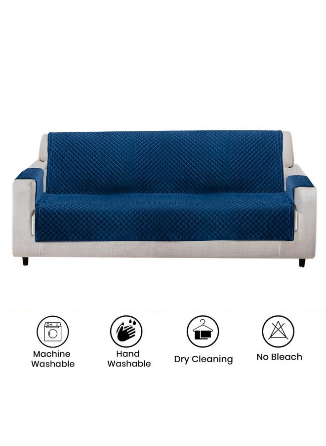 Yellow Weaves 3 Seater Box Design Quilted Velvet Sofa Cover Protector, 1 Piece, Blue