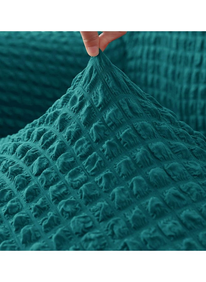 House of Quirk Turkish Bubble Frill 280 GSM Sofa Slipcovers, Durable Washable Universal Single Seater High Elastic Furniture Protector (Teal, 90-145cm)