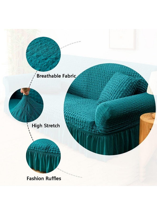 House of Quirk Turkish Bubble Frill 280 GSM Sofa Slipcovers, Durable Washable Universal Single Seater High Elastic Furniture Protector (Teal, 90-145cm)