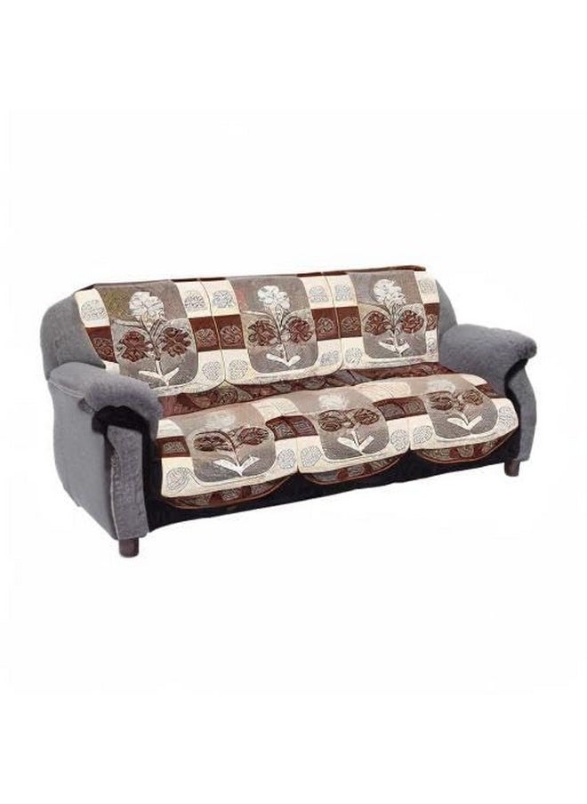 Kuber Industries Flower Design Cotton 3 Seater Sofa Cover Set|Premium Cotton & Flower Design|Pack of 2 (Brown)-CTKTC022242