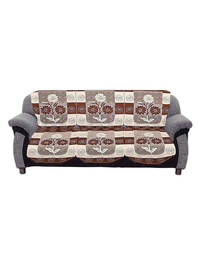 Kuber Industries Flower Design Cotton 3 Seater Sofa Cover Set|Premium Cotton & Flower Design|Pack of 2 (Brown)-CTKTC022242