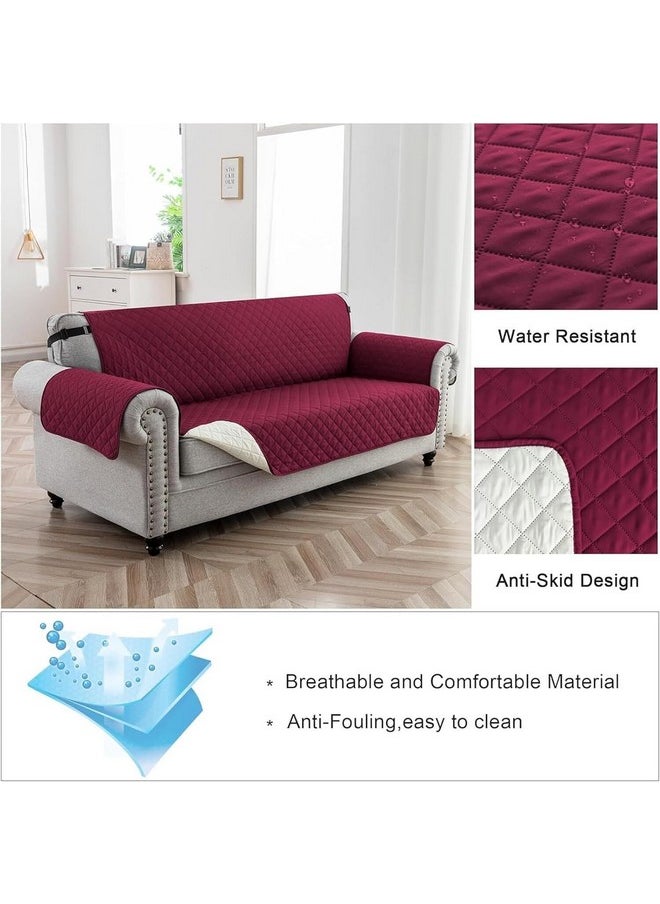 House of Quirk Reversible Sofa Cover, 2 Seater Couch Covers with Adjustable Elastic Straps, 280 GSM Sofa Slipcovers for Pets (Wine/Beige, 137.1 x 190.5cm)