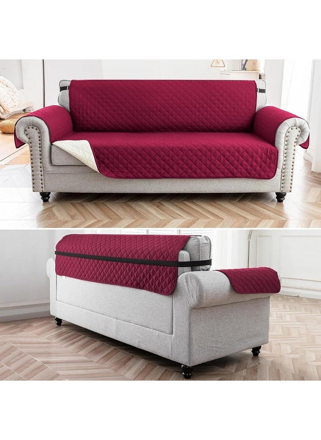 House of Quirk Reversible Sofa Cover, 2 Seater Couch Covers with Adjustable Elastic Straps, 280 GSM Sofa Slipcovers for Pets (Wine/Beige, 137.1 x 190.5cm)