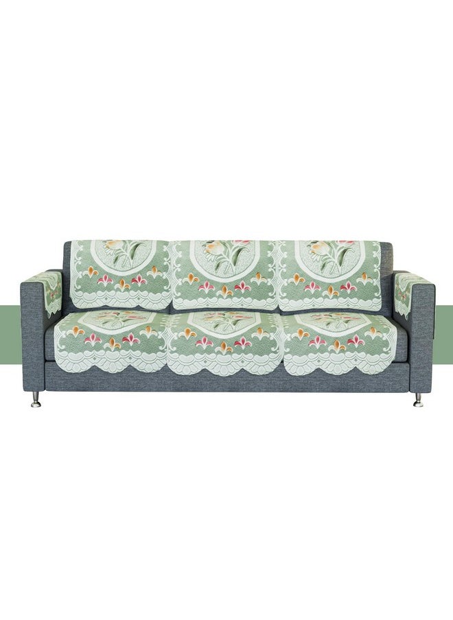 Kuber Industries Sofa Cover | Net Sofa Slipcover Set | 5 Seater Sofa Cover with Arms for Hall | Couch Sofa Cover Set | Sofa Cover for Hall & Living Room D�cor | Tulip Printed | Green