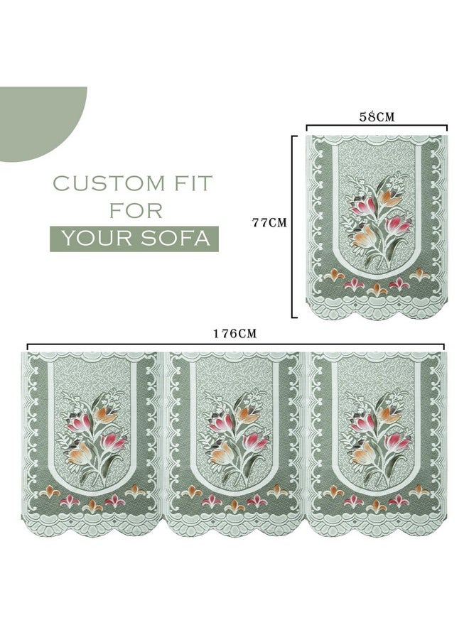 Kuber Industries Sofa Cover | Net Sofa Slipcover Set | 5 Seater Sofa Cover with Arms for Hall | Couch Sofa Cover Set | Sofa Cover for Hall & Living Room D�cor | Tulip Printed | Green