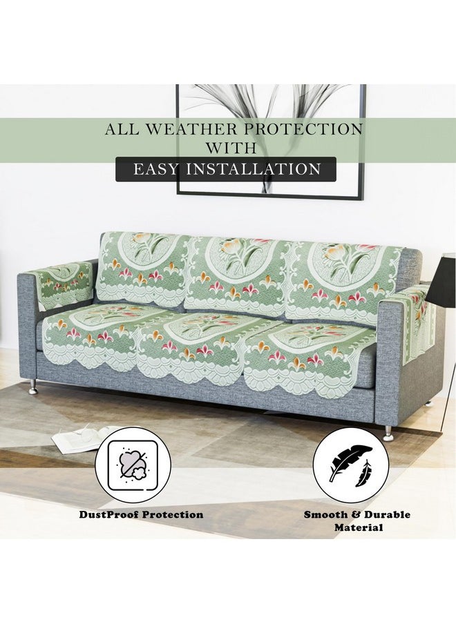 Kuber Industries Sofa Cover | Net Sofa Slipcover Set | 5 Seater Sofa Cover with Arms for Hall | Couch Sofa Cover Set | Sofa Cover for Hall & Living Room D�cor | Tulip Printed | Green