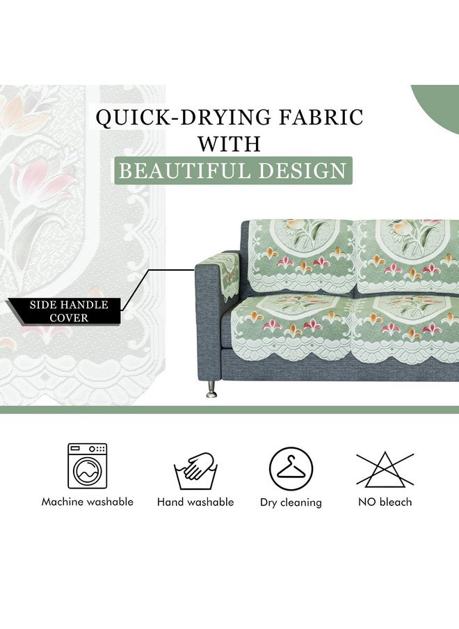 Kuber Industries Sofa Cover | Net Sofa Slipcover Set | 5 Seater Sofa Cover with Arms for Hall | Couch Sofa Cover Set | Sofa Cover for Hall & Living Room D�cor | Tulip Printed | Green