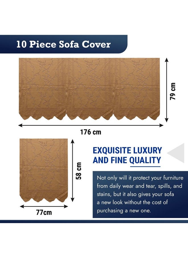 Kuber Industries Sofa Cover | Net Sofa Slipcover Set | Sofa Cover for Living Room | Sofa Slip Cover for Hall | 5-Seater Sofa Cover for Home Decor | Self Ginger Sofa Cover Set | Golden