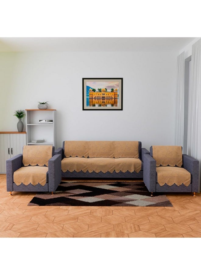 Kuber Industries Sofa Cover | Net Sofa Slipcover Set | Sofa Cover for Living Room | Sofa Slip Cover for Hall | 5-Seater Sofa Cover for Home Decor | Self Ginger Sofa Cover Set | Golden