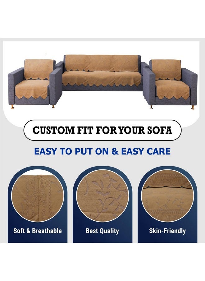 Kuber Industries Sofa Cover | Net Sofa Slipcover Set | Sofa Cover for Living Room | Sofa Slip Cover for Hall | 5-Seater Sofa Cover for Home Decor | Self Ginger Sofa Cover Set | Golden