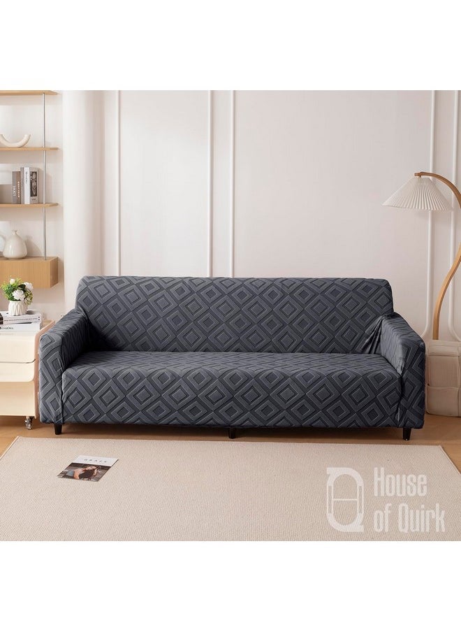 House of Quirk Universal Four Seater Jacquard Fabric Diamond Texture Sofa Cover 220 GSM Soft Touching Cover for Couch Flexible Stretch Sofa Slipcover (Charcoal, 230-300CM)
