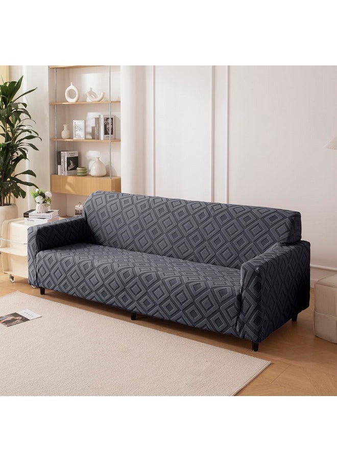 House of Quirk Universal Four Seater Jacquard Fabric Diamond Texture Sofa Cover 220 GSM Soft Touching Cover for Couch Flexible Stretch Sofa Slipcover (Charcoal, 230-300CM)