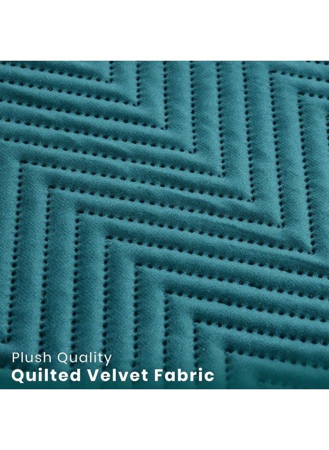 Yellow Weaves Velvet 3 Seater Quilted Sofa Cover, Seat & Back Cover, Color - Teal Blue