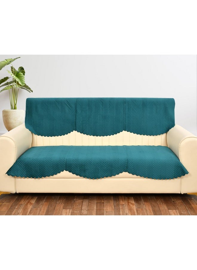 Yellow Weaves Velvet 3 Seater Quilted Sofa Cover, Seat & Back Cover, Color - Teal Blue