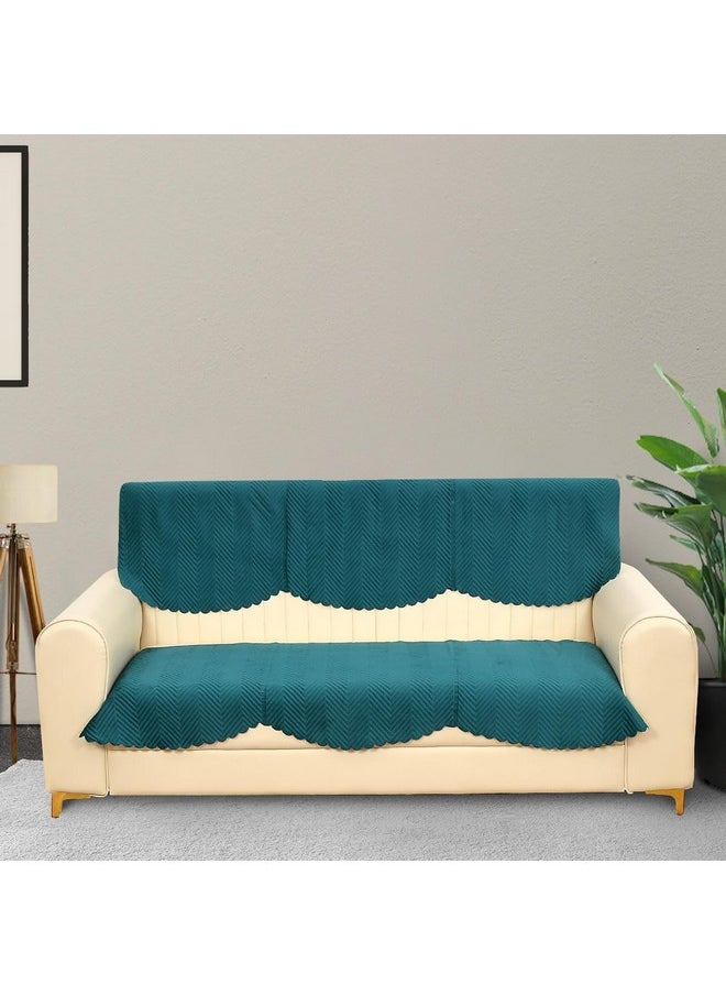 Yellow Weaves Velvet 3 Seater Quilted Sofa Cover, Seat & Back Cover, Color - Teal Blue