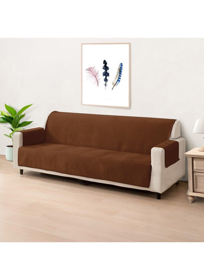 Yellow Weaves 3 Seater Box Design Quilted Velvet Sofa Cover Protector, 1 Piece, Dark Brown
