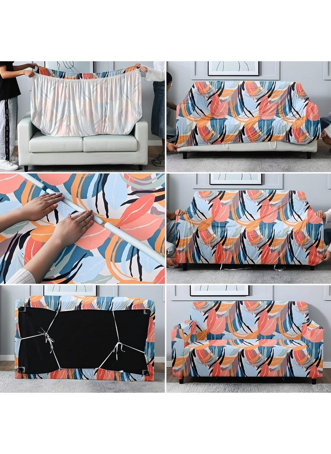 Cortina Three Seater Sofa Cover, Polyster Spandex Stretchable Elastic Sofacover, Printed Design (Orange)