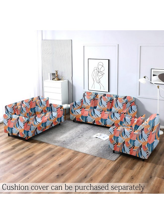 Cortina Three Seater Sofa Cover, Polyster Spandex Stretchable Elastic Sofacover, Printed Design (Orange)