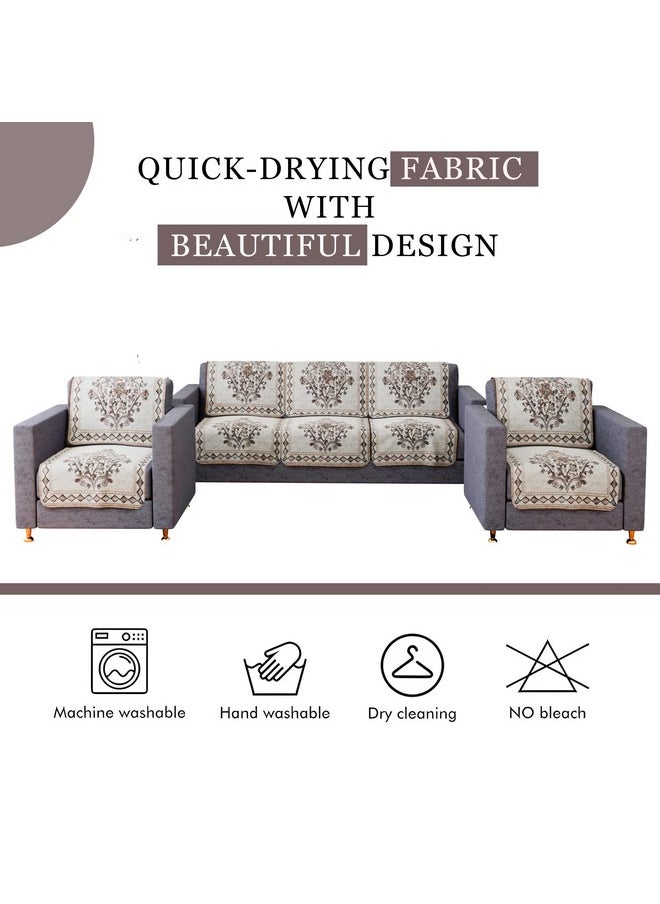 Kuber Industries Sofa Cover | Net Sofa Slipcover Set | 5 Seater Sofa Cover for Hall | Couch Sofa Cover Set | Sofa Cover for Home & Living Room | Flower Digital Embroidery Print-730 | Brown
