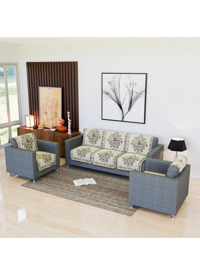 Kuber Industries Sofa Cover | Net Sofa Slipcover Set | 5 Seater Sofa Cover for Hall | Couch Sofa Cover Set | Sofa Cover for Home & Living Room | Flower Digital Embroidery Print-730 | Brown