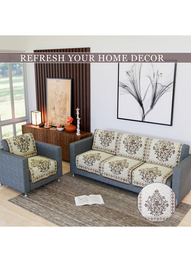 Kuber Industries Sofa Cover | Net Sofa Slipcover Set | 5 Seater Sofa Cover for Hall | Couch Sofa Cover Set | Sofa Cover for Home & Living Room | Flower Digital Embroidery Print-730 | Brown